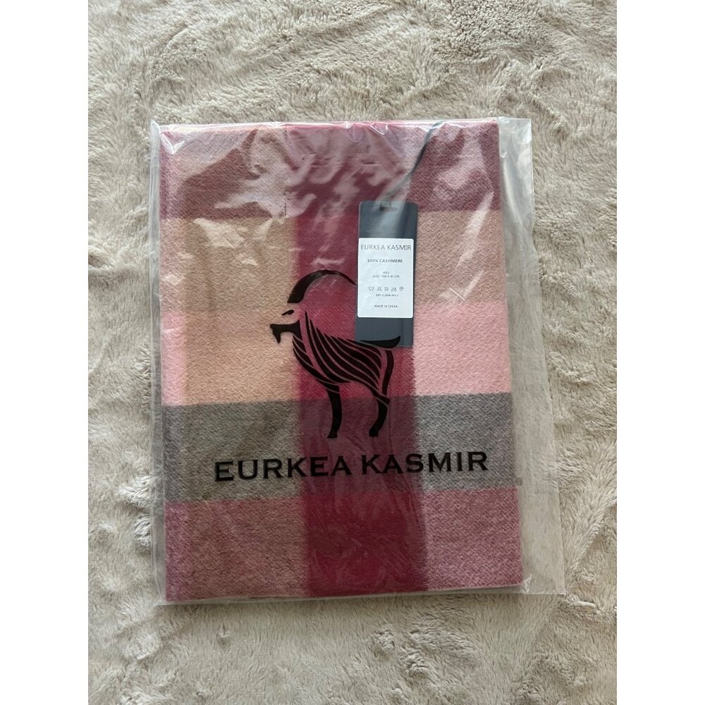 Eurkea Kasmir Red Cashmere Scarf Striped Pattern 164x30cm Luxury Winter Accessor
